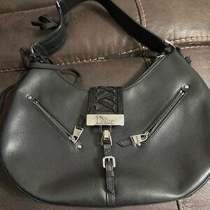 Dior Black Leather Shoulder Bag with Silver Accents